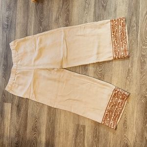 J Jill oatmeal neutral cropped linen blend embroidered pants XS